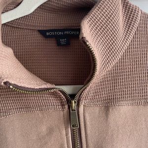 Boston Proper 2 pc casual suede look w/ faux fur cuffs  waffle style shoulder